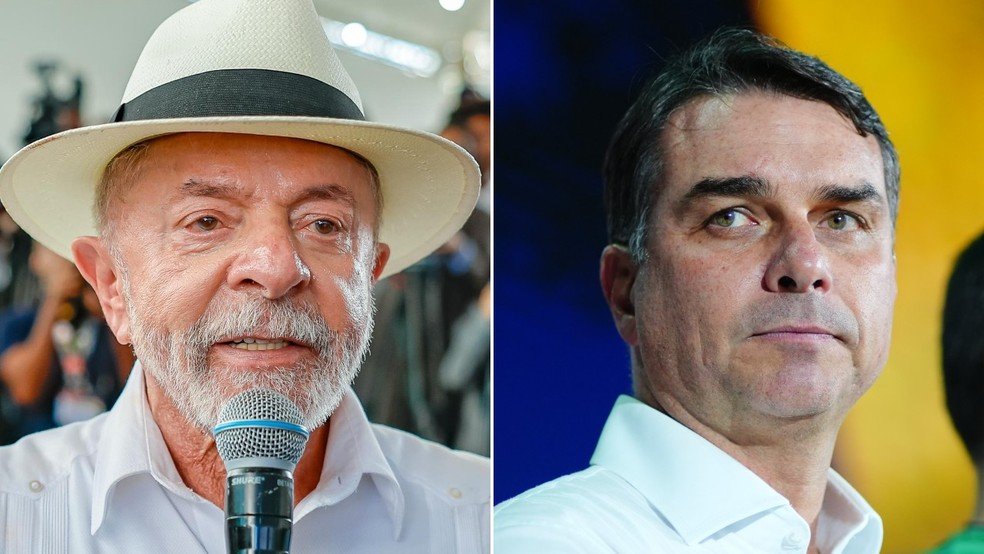 Montagem com fotos de Lula e Flávio Bolsonaro