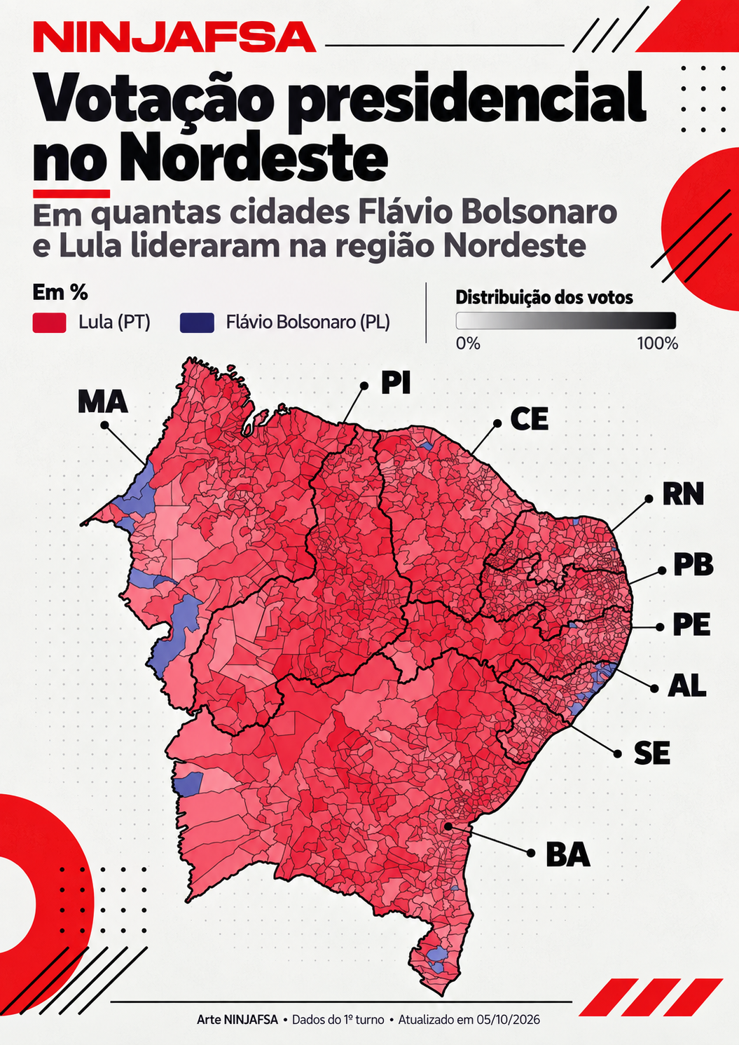 Mapa da votação presidencial no Nordeste