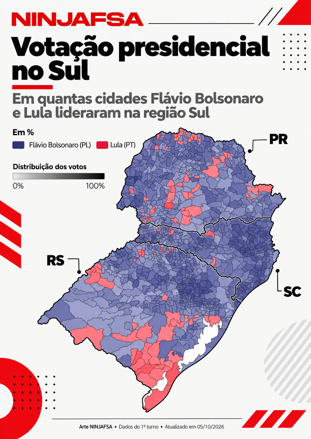 Mapa da votação presidencial na Região Sul