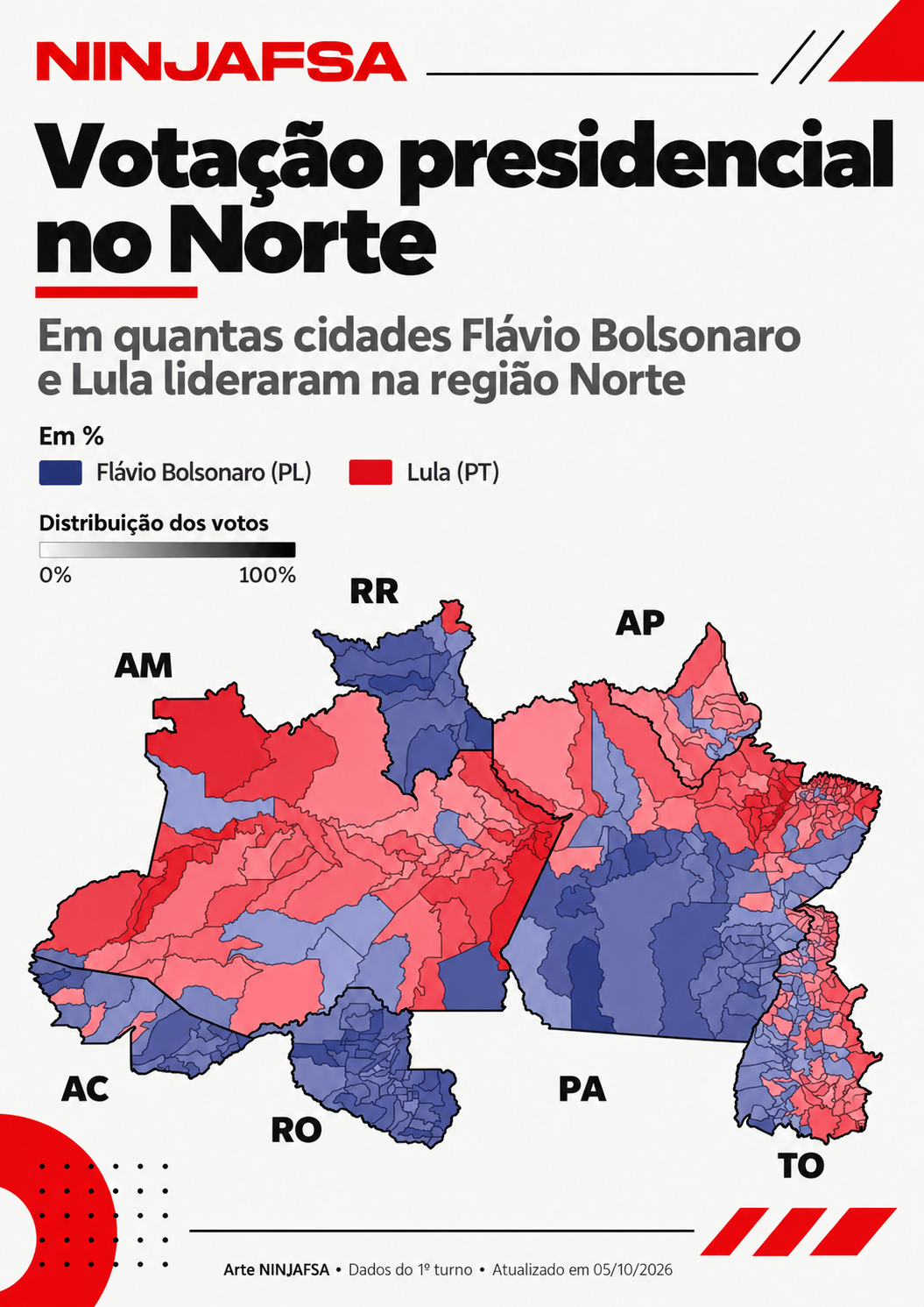 Mapa da votação presidencial na Região Norte