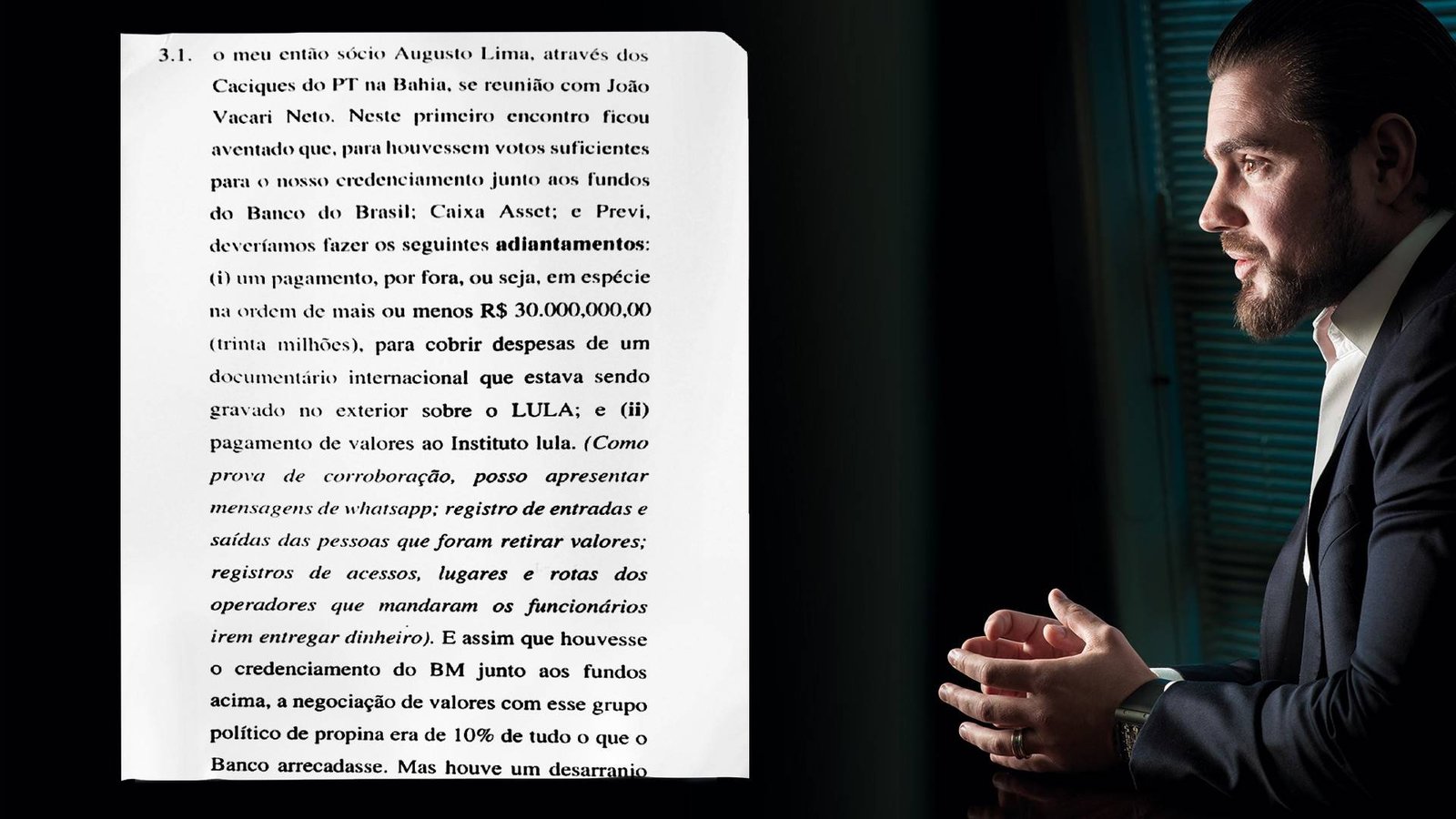 Montagem divulgada pela Veja com imagem de Daniel Vorcaro e documento relacionado às alegações
